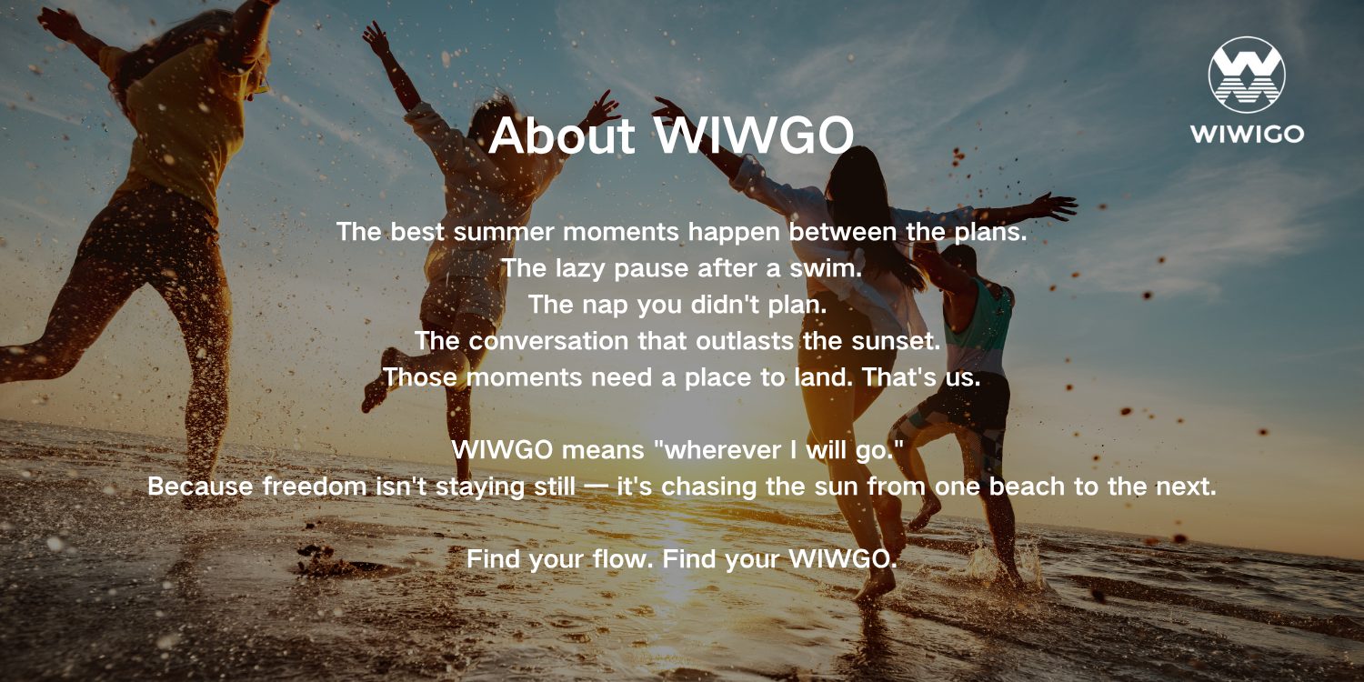 About WIWIGO — friends running into the sea at sunset