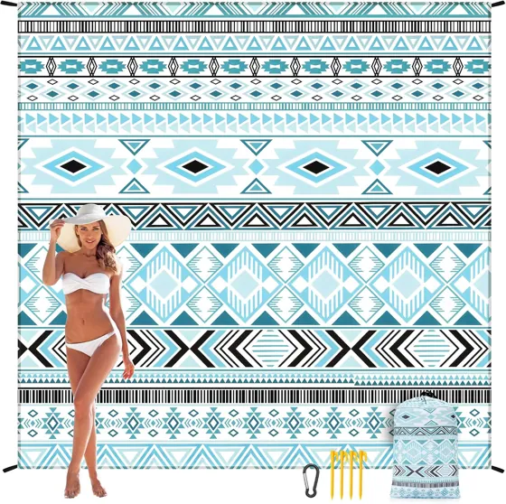 Aqua Aztec Beach Blanket