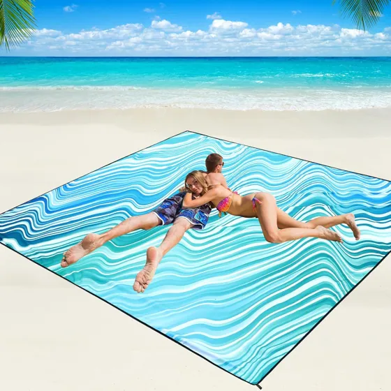 Aqua Swell Lines Beach Blanket