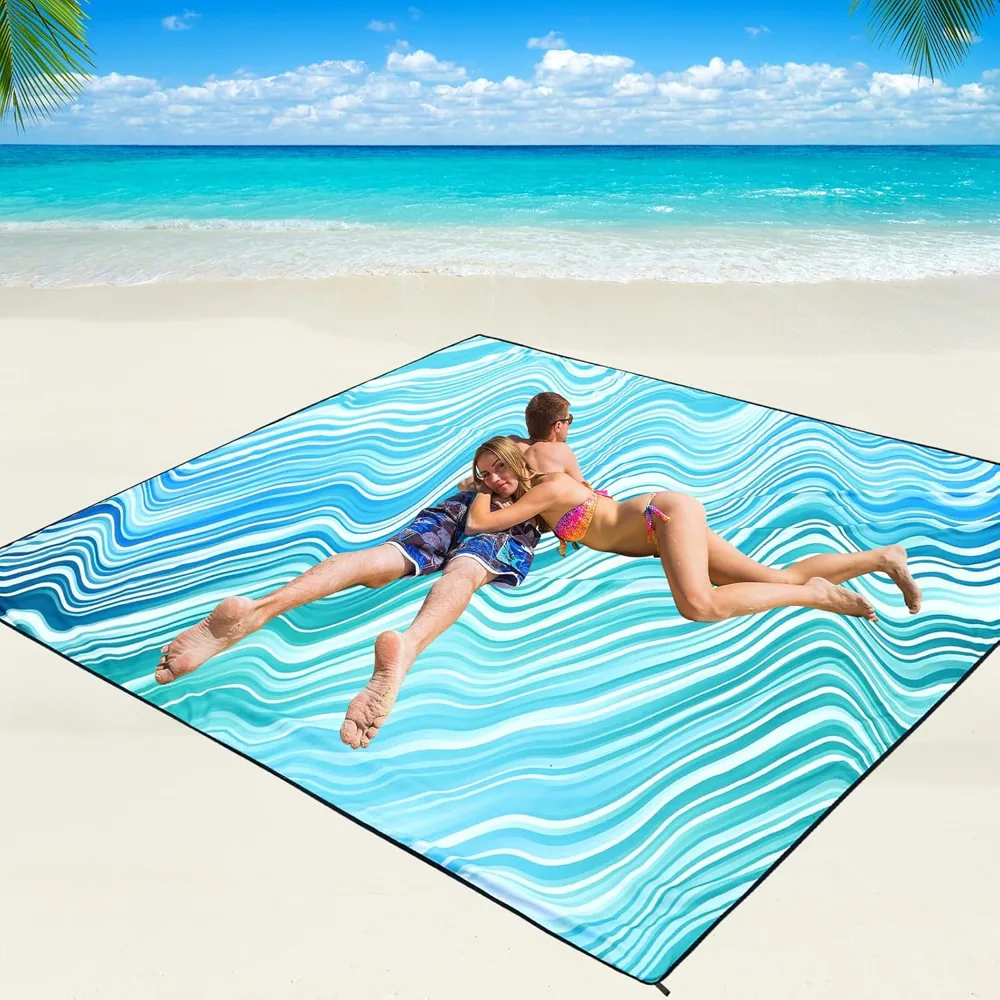 Aqua Swell Lines Beach Blanket