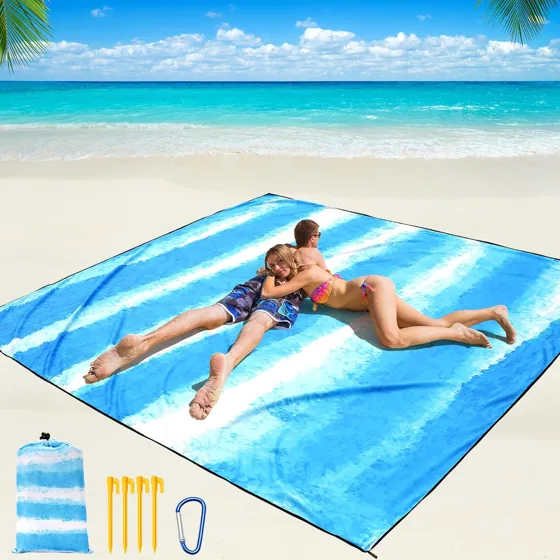 Big Blue & White Stripe Beach Blanket