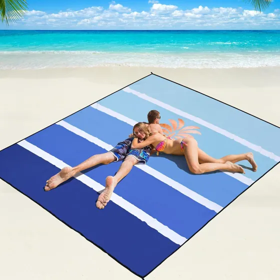 Blue Palm Stripe Beach Blanket
