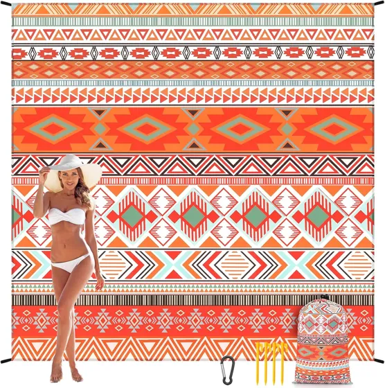 Coral Aztec Beach Blanket