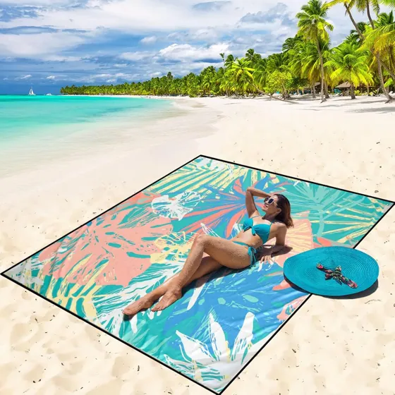 Coral Monstera Beach Blanket