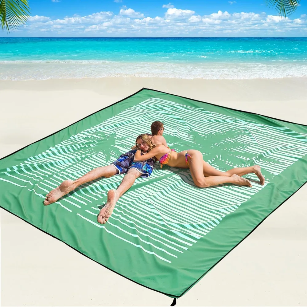 Green Palm Stripe Beach Blanket