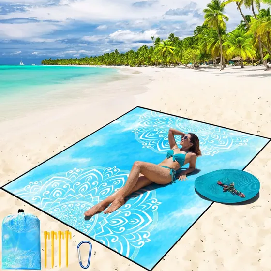 Ink Blue Mandala Beach Blanket