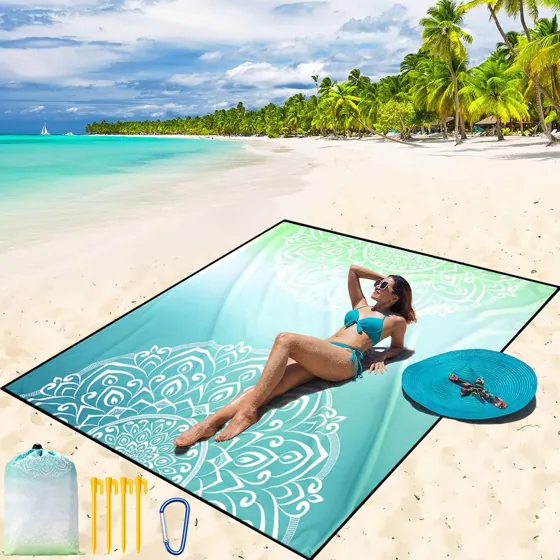 Ink Green Mandala Beach Blanket