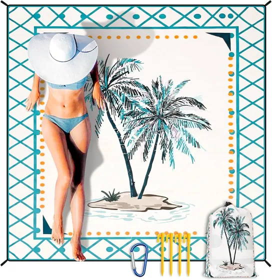 Island Palm Frame Beach Blanket