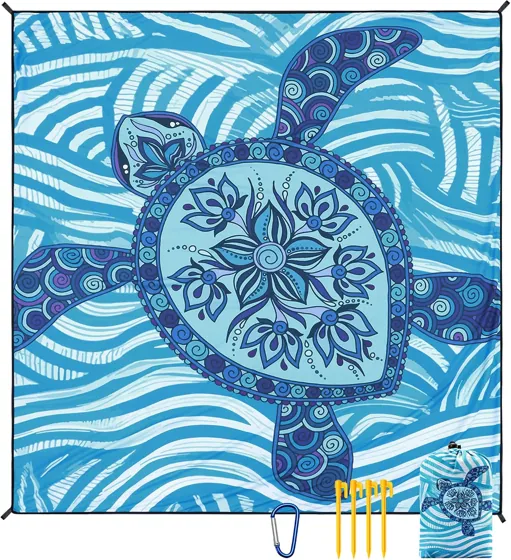Mandala Turtle Waves Beach Blanket