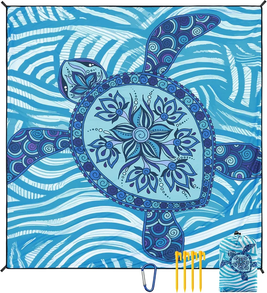 Mandala Turtle Waves Beach Blanket