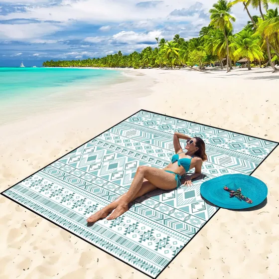 Mint Boho Rows Beach Blanket