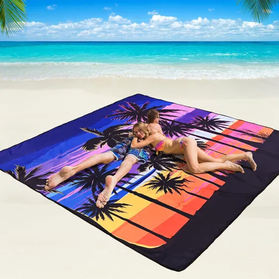Neon Palm Night Beach Blanket