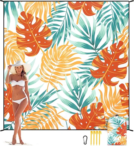Orange Monstera Beach Blanket