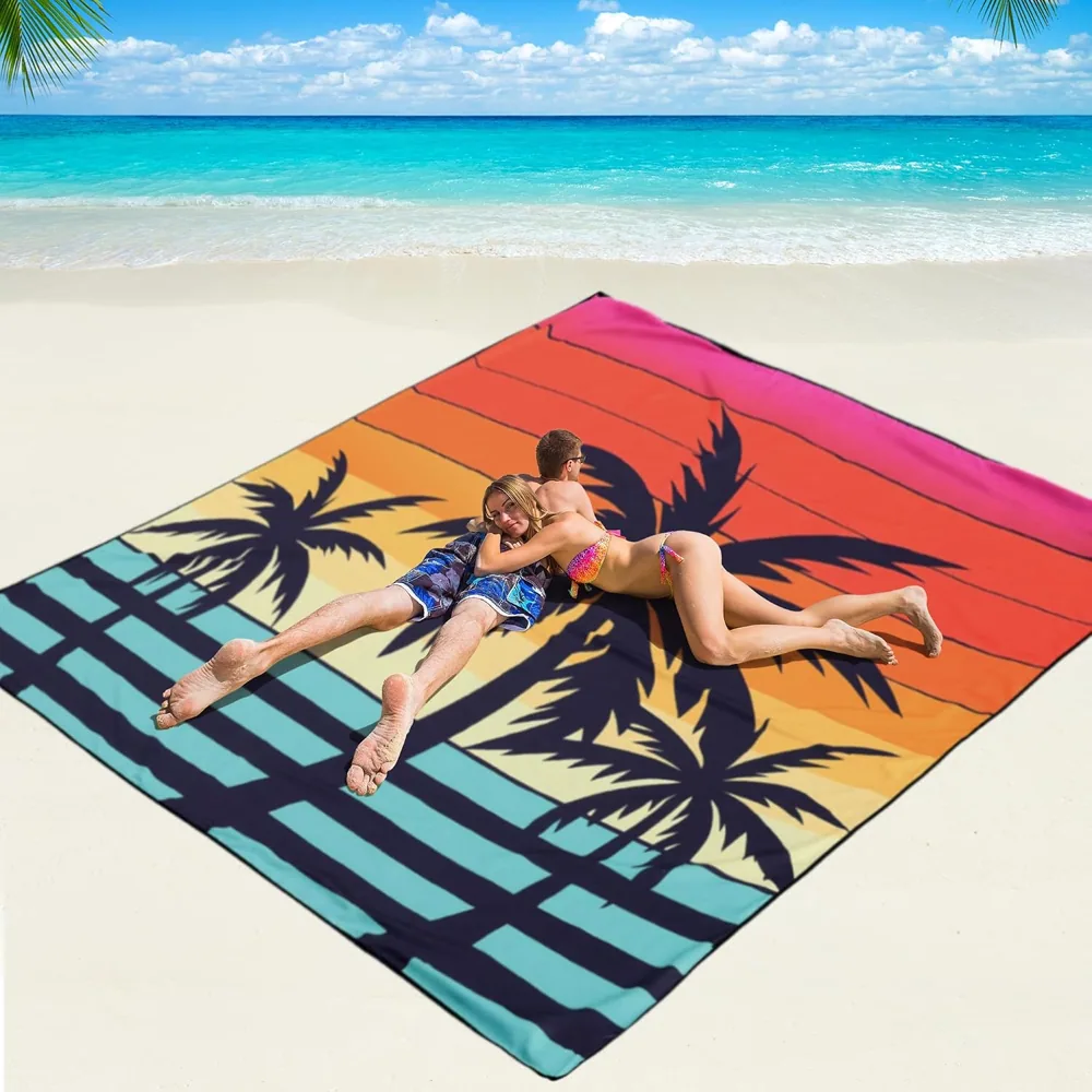 Palm Grid Sunset Beach Blanket