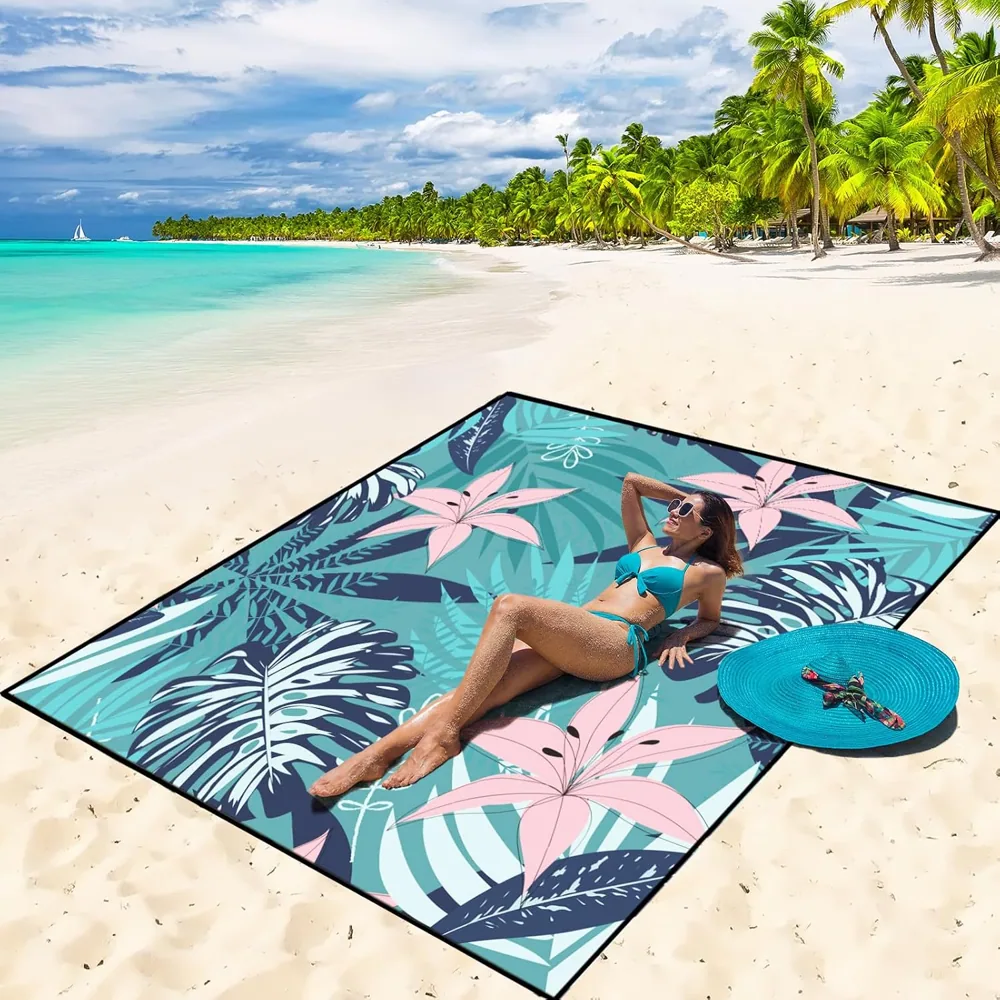 Pink Hibiscus Palms Beach Blanket