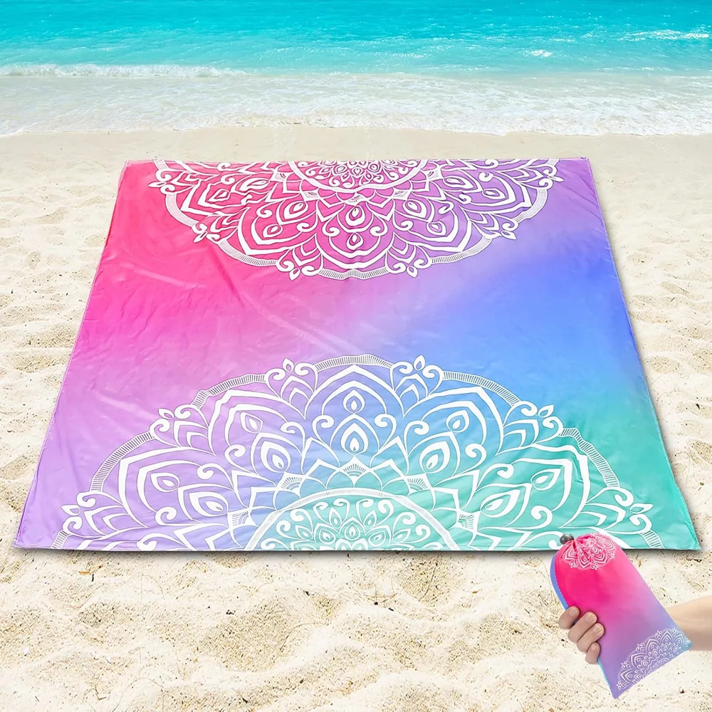 Rainbow Mandala Mist Beach Blanket