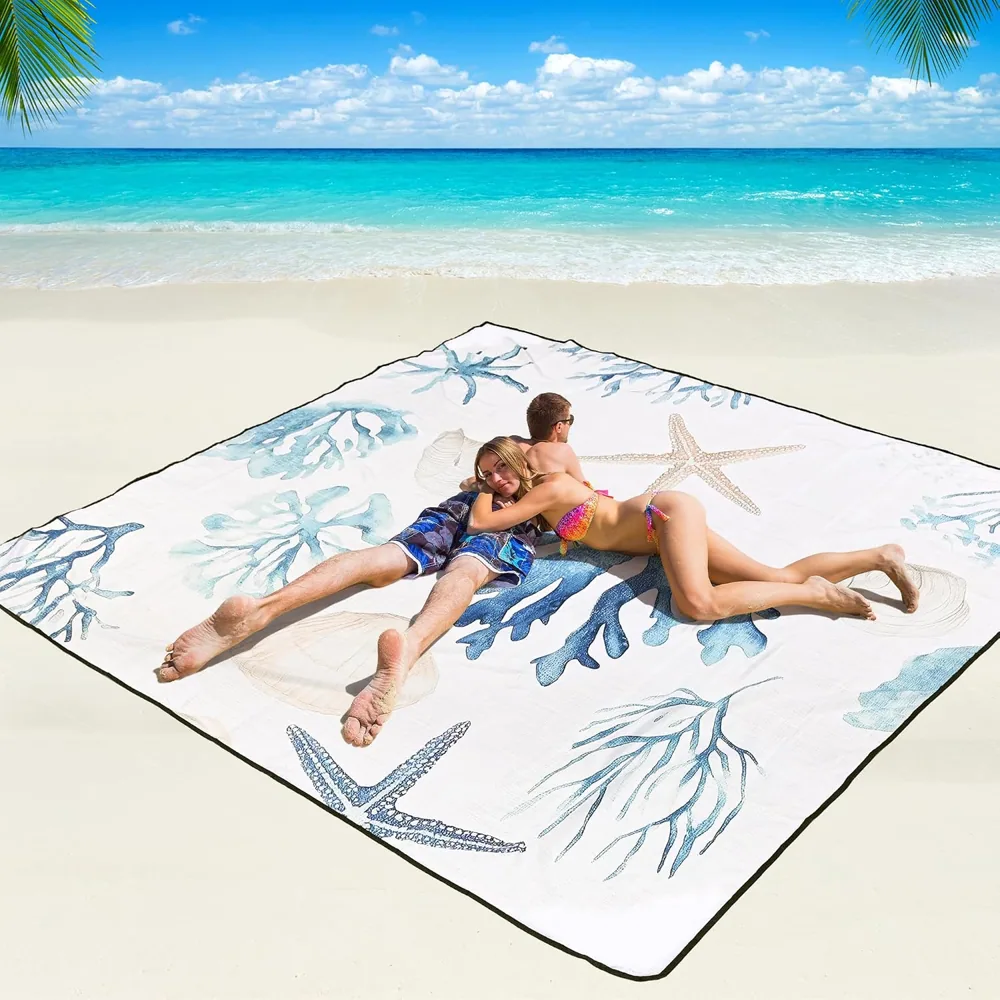 Sea Life Sketch Linen Beach Blanket