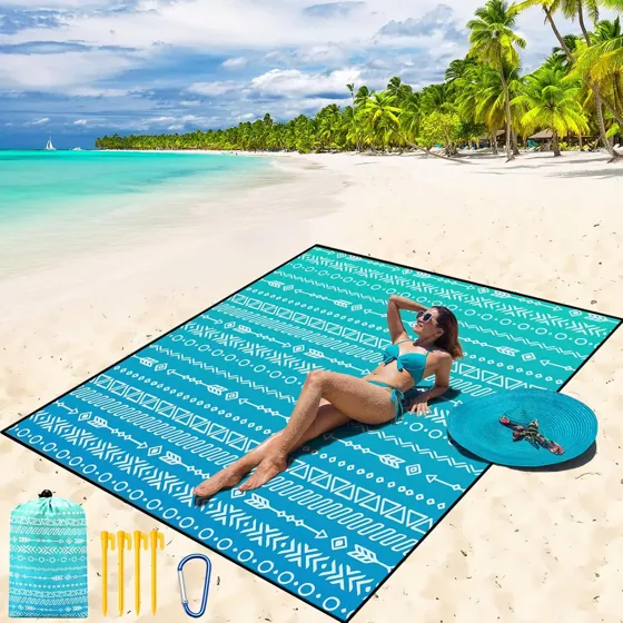 Teal Geometric Tribe Beach Blanket