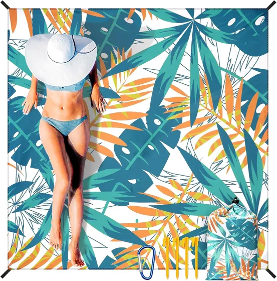 Tropic Leaves Teal Beach Blanket