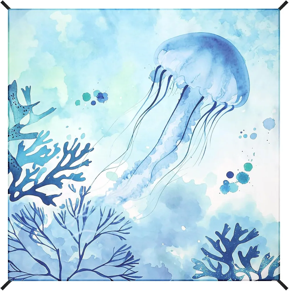 Watercolor Jellyfish Beach Blanket